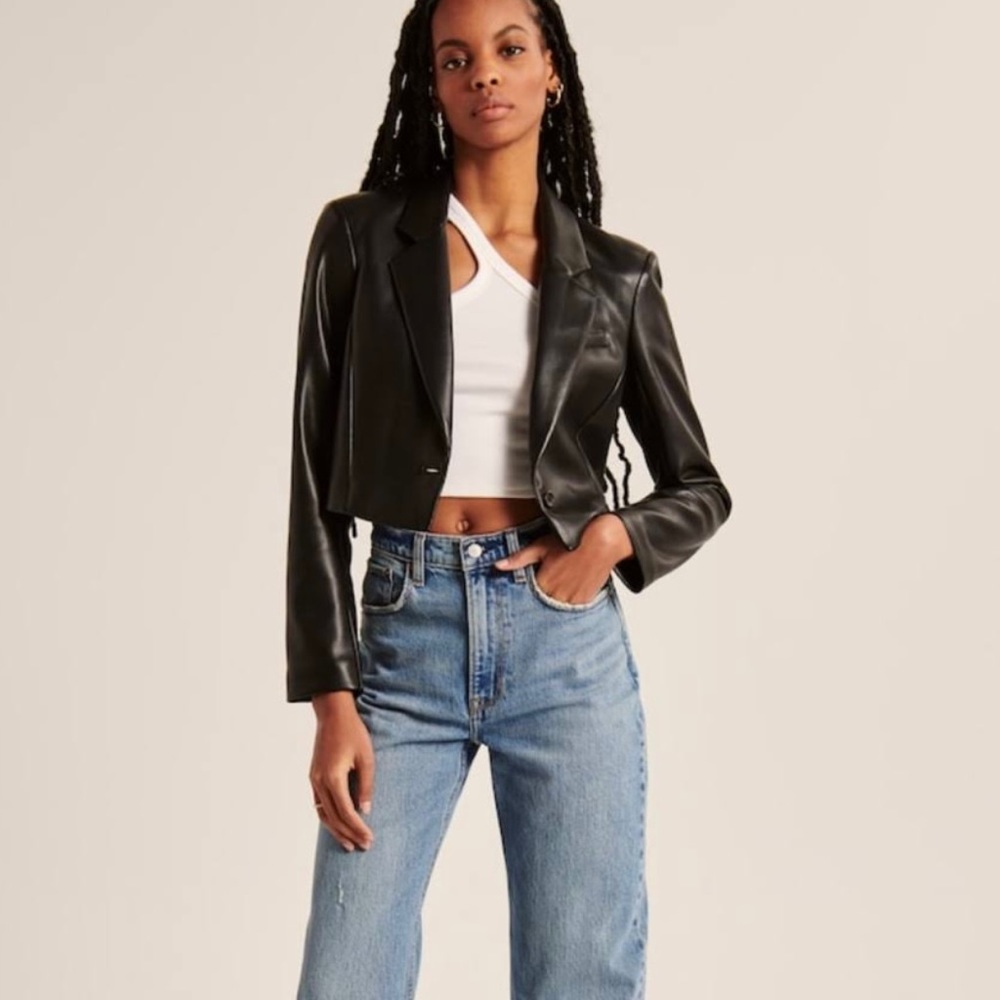 Abercrombie Black Cropped Leather Blazer